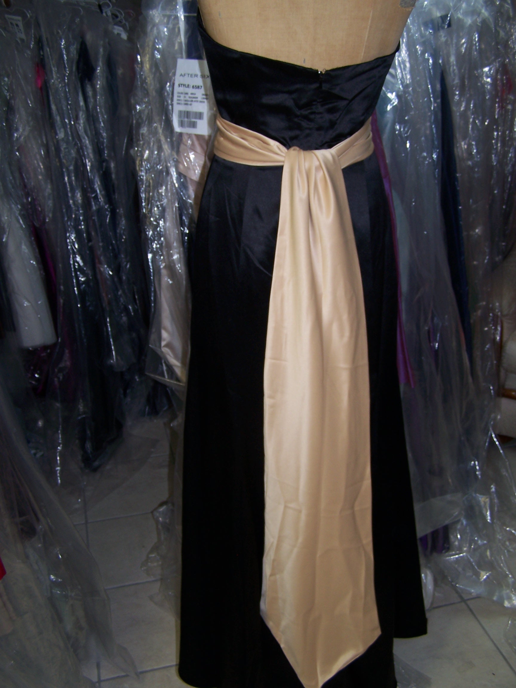 Dessy 2512...Full Length, Strapless, elegant dress..Black / Gold...Size 6