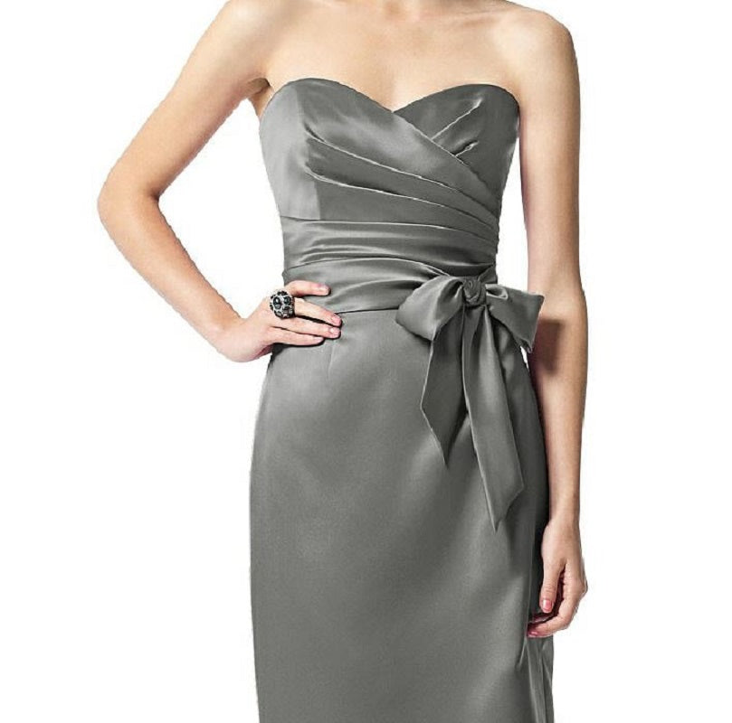 Dessy 2841....Strapless, Cocktail length, Satin dress...Gray...Size 0