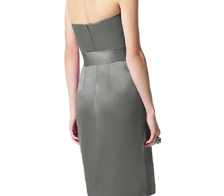 Dessy 2841....Strapless, Cocktail length, Satin dress...Gray...Size 12