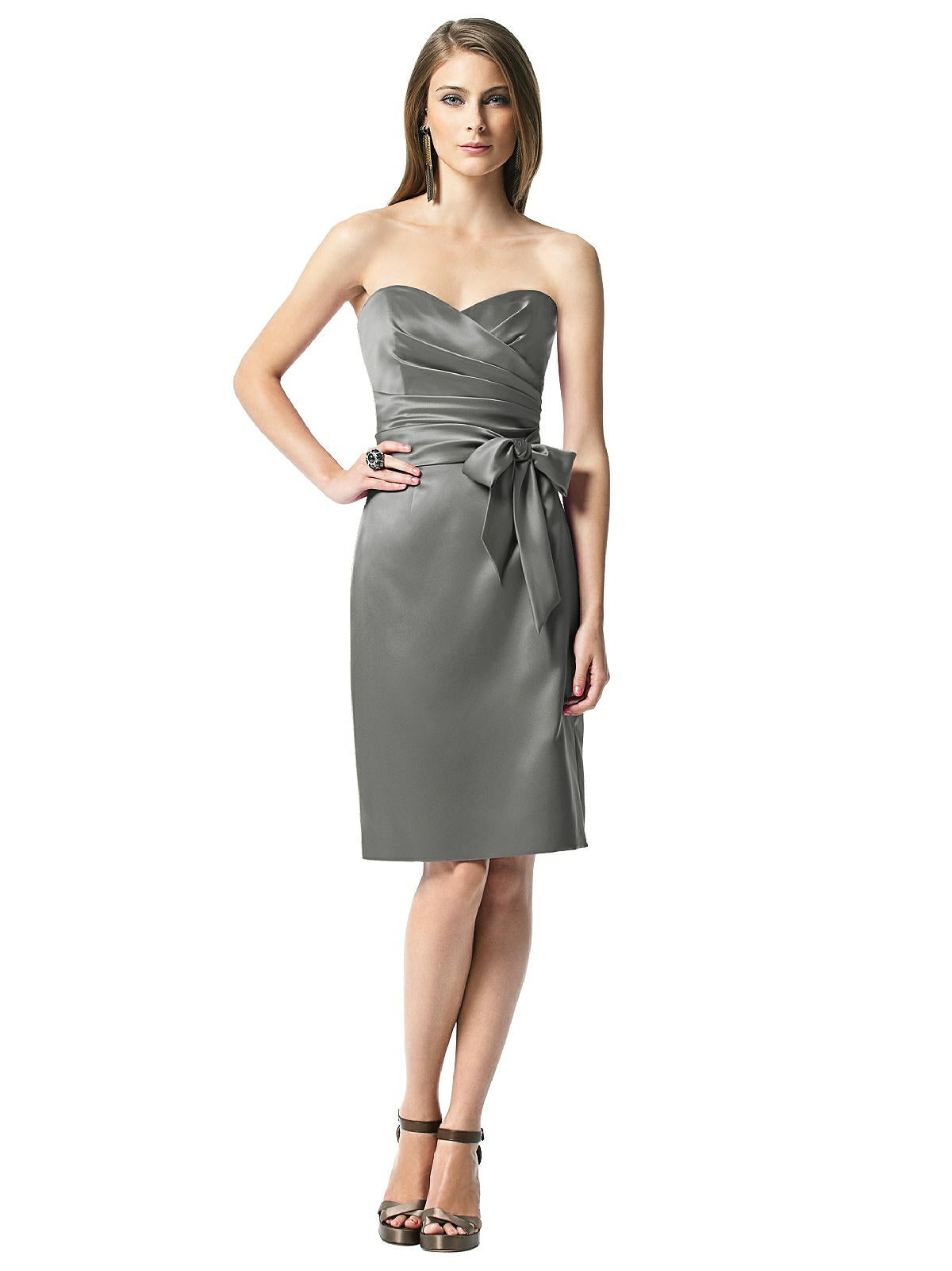 Dessy 2841....Strapless, Cocktail length, Satin dress...Gray...Size 4