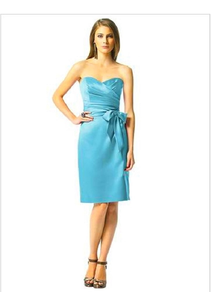 Dessy 2841..Cocktail length strapless matte satin dress..Turquoise...Size 4..NWT