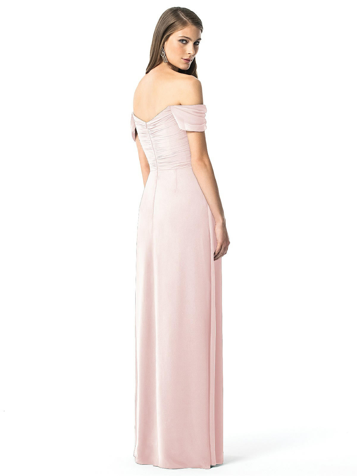 Dessy 2844...Full length, off the shulder Dress....Blush...Size 0