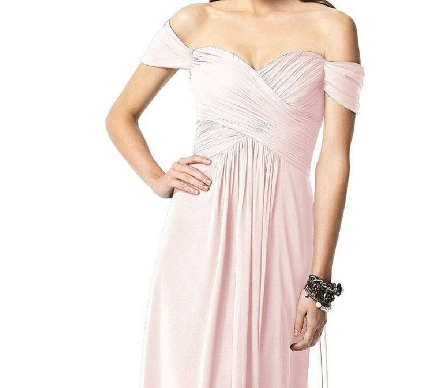 Dessy 2844...Full length, off the shulder Dress....Blush...Size 0