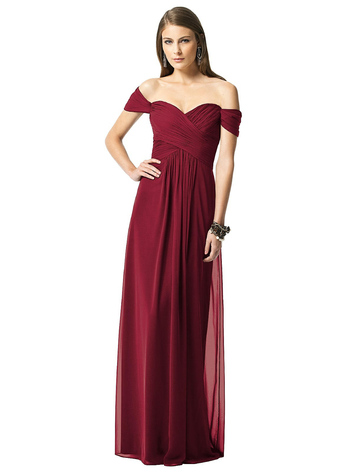 Dessy 2844...Full Length, Off the shoulders Dress.....Burgundy....Size 2....NWT