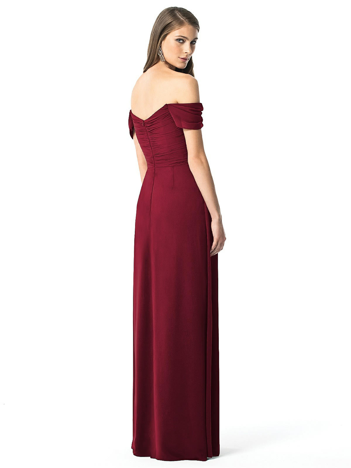 Dessy 2844...Full Length, Off the shoulders Dress.....Burgundy....Size 2....NWT
