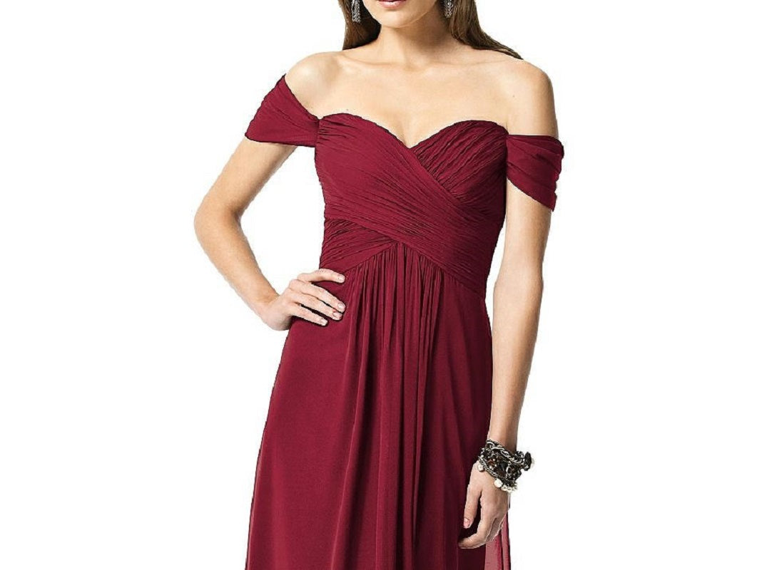 Dessy 2844...Full Length, Off the shoulders Dress.....Burgundy....Size 2....NWT