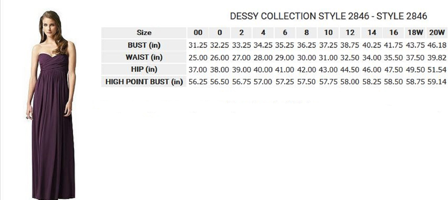 Dessy 2846...Full length, Strapless Chiffon Dress...Persian Plum..Size 2