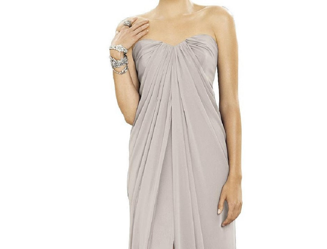 Dessy 2879......Full-length strapless lux chiffon dress....Taupe...Size 0