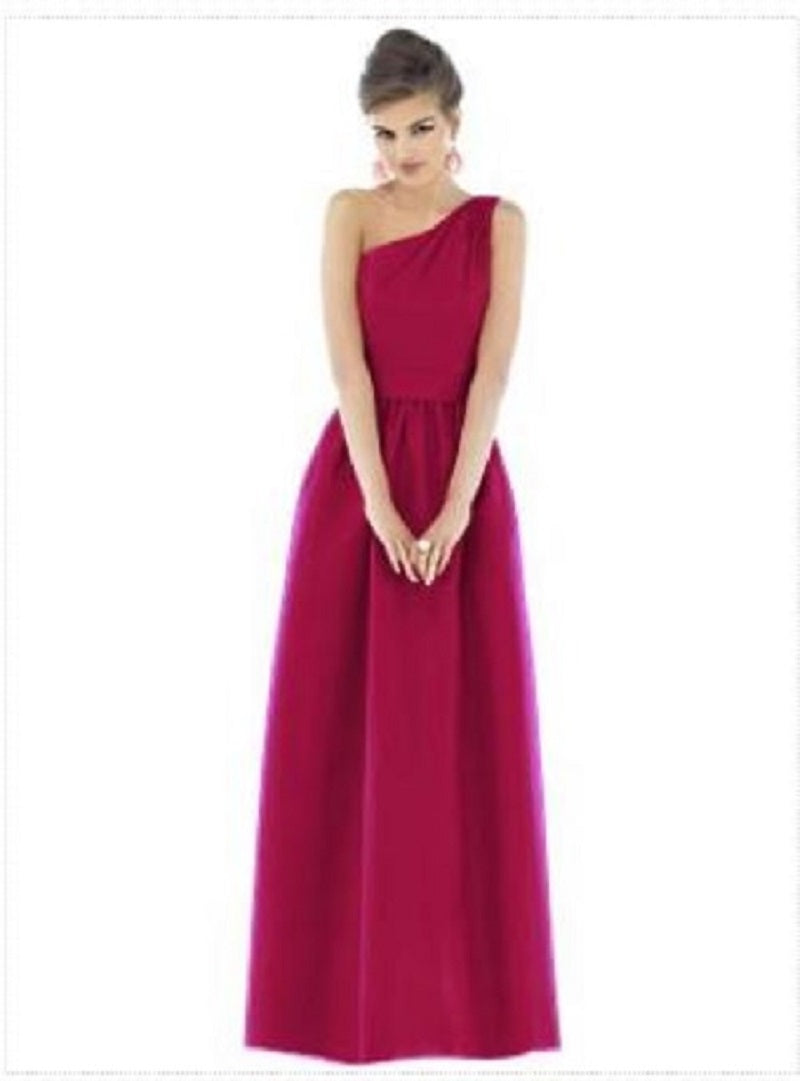 Alfred Sung 529...Full Length, One shoulder Dress...Sangria....Size 2