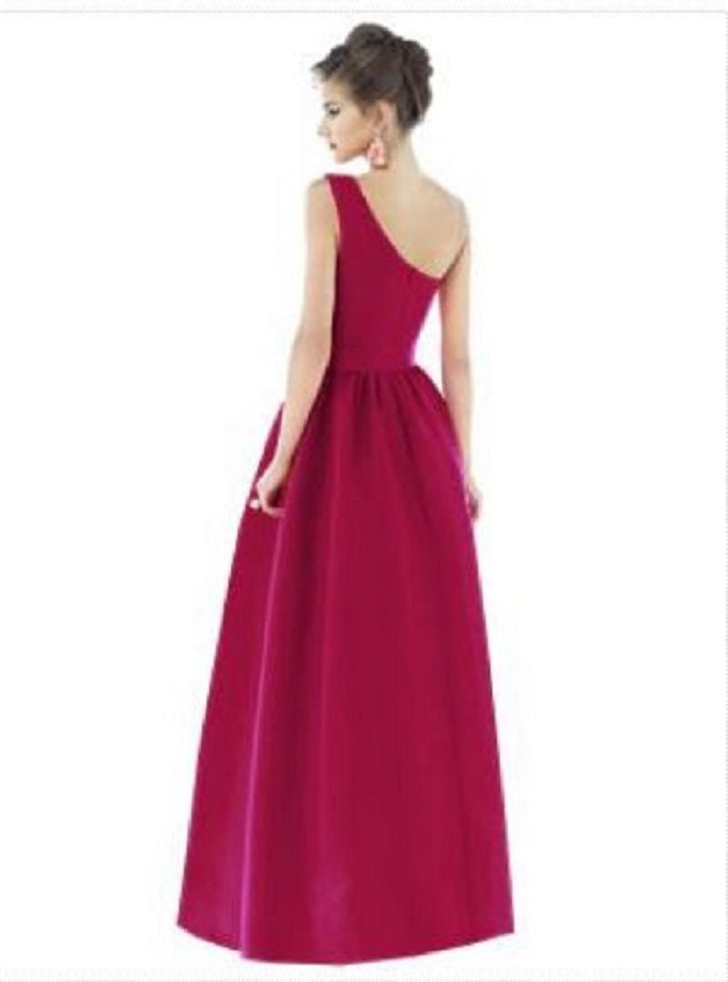 Alfred Sung 529...Full Length, One shoulder Dress...Sangria....Size 2