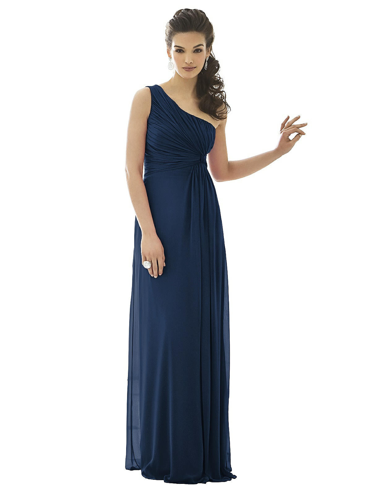 After Six 6651...Full Length, One shoulder, Chiffon Dress...Midnight...Size 2