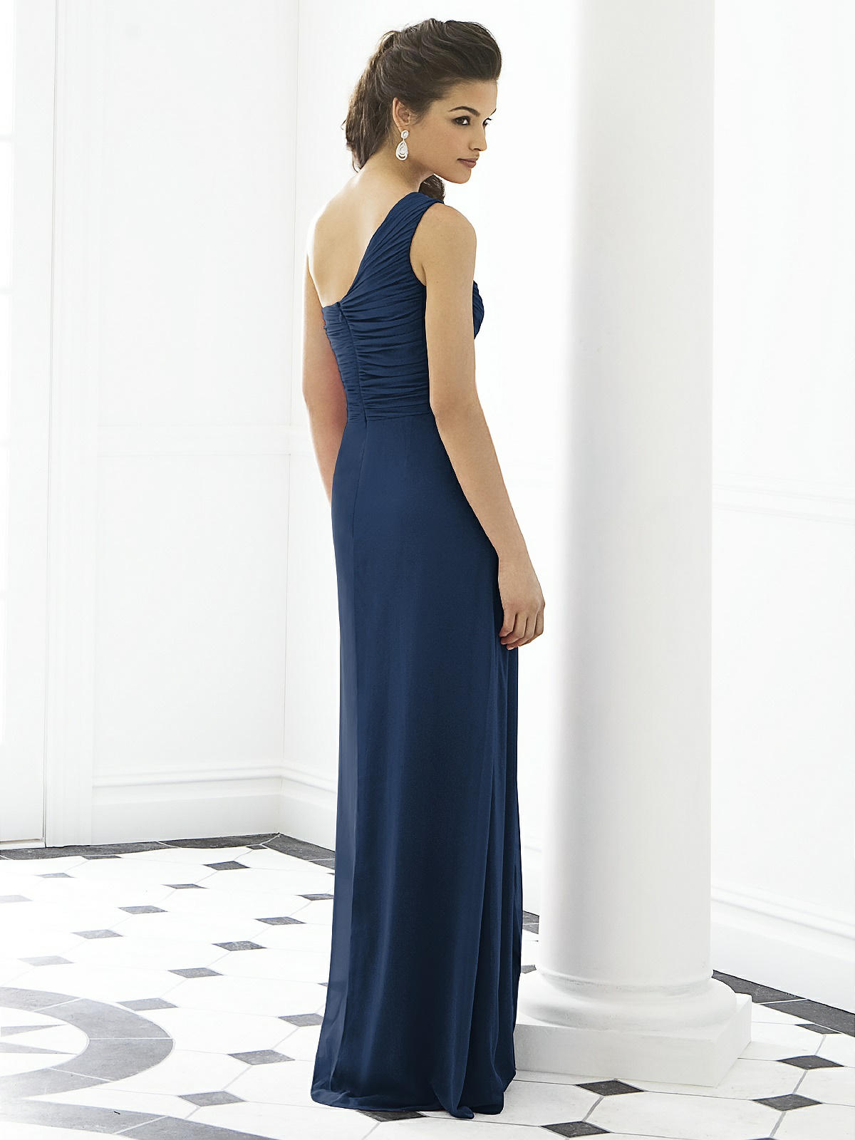 After Six 6651...Full Length, One shoulder, Chiffon Dress...Midnight...Size 2