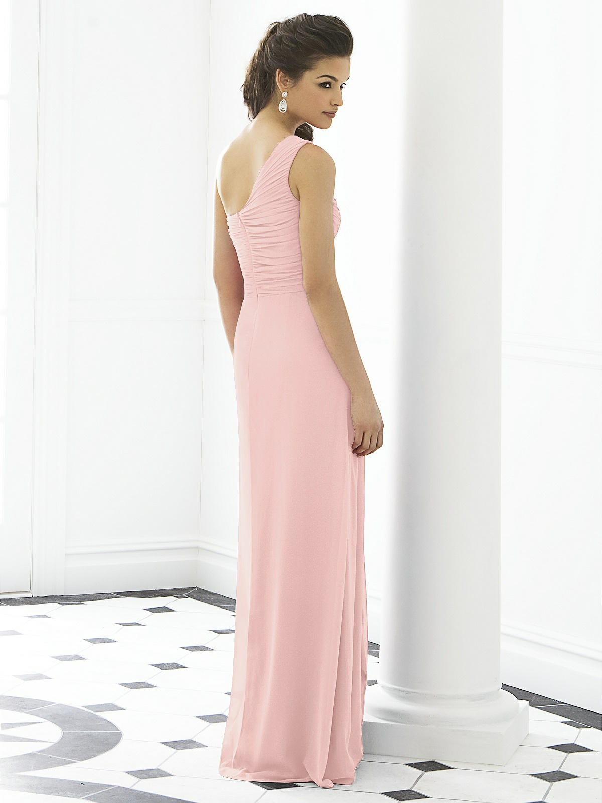 After Six 6651...Full Length, One shoulder, Chiffon Dress...Rose..Size 2 UK