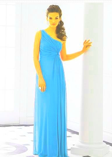 After Six 6651...Full Length, One shoulder, Chiffon Dress....Turquoise...Size 24