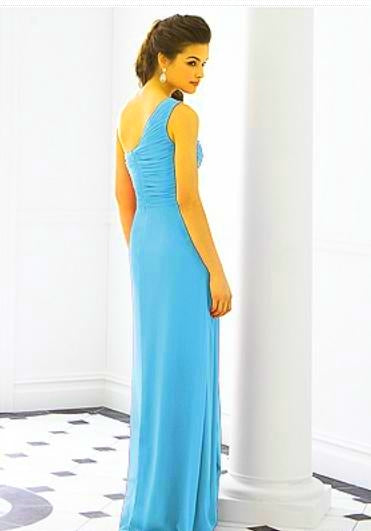 After Six 6651...Full Length, One shoulder, Chiffon Dress....Turquoise...Size 24