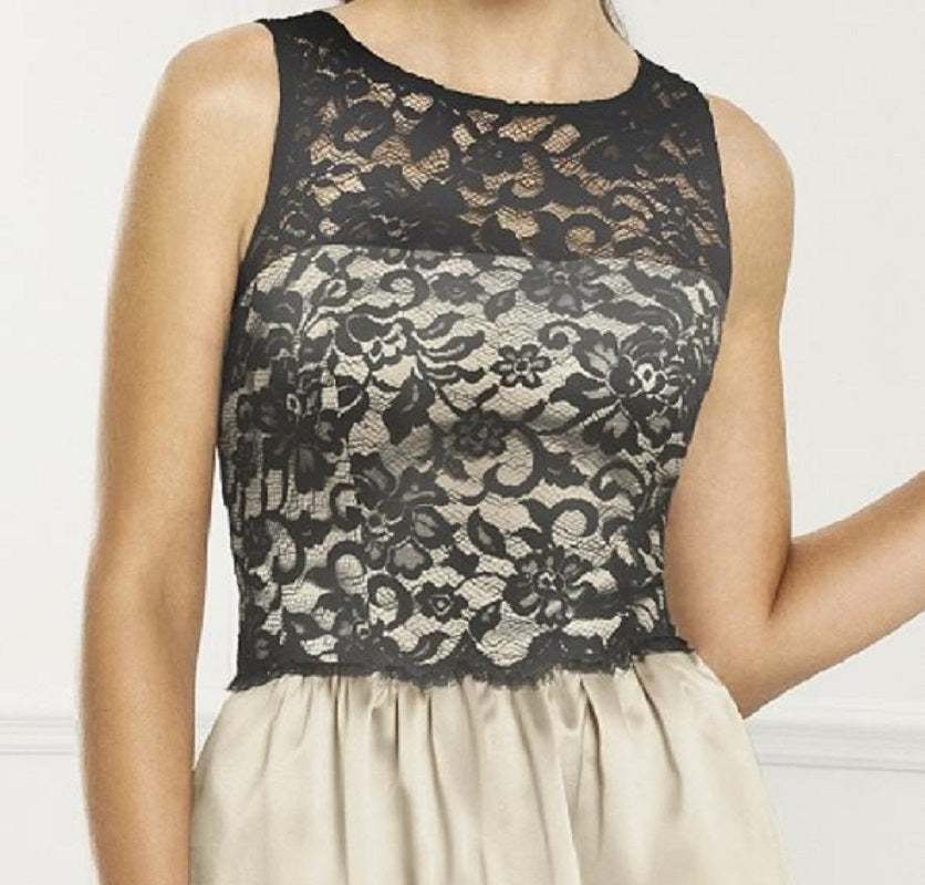 After Six 6656...Sleeveless, Cocktail Length dress....Palomino / Black....Size 8