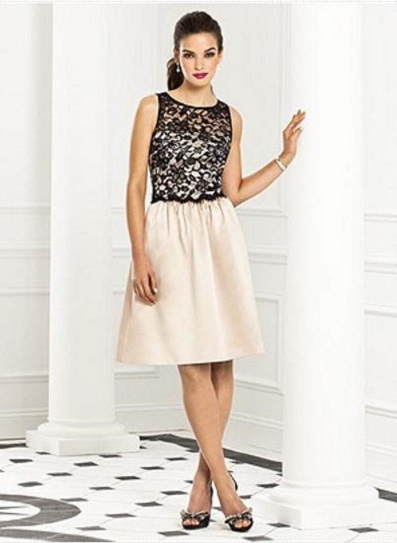 After Six 6656...Sleeveless, Cocktail Length dress....Palomino / Black....Size 8