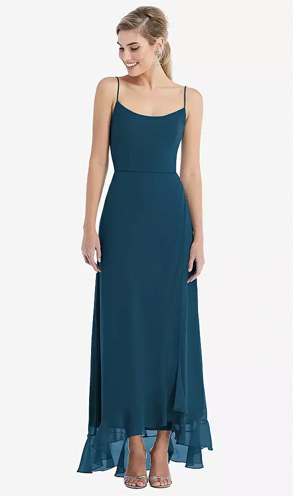 Thread TH041...Scoop Neck Ruffle-Trimmed High Low Maxi Dress...Blue..Size 14