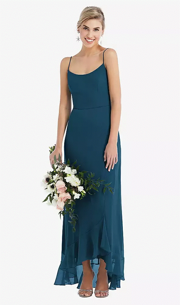 Thread TH041...Scoop Neck Ruffle-Trimmed High Low Maxi Dress...Blue..Size 14