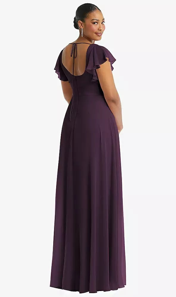After Six 1568..Flutter Sleeve Scoop Open-Back Chiffon Dress.Aubergine..Size 16
