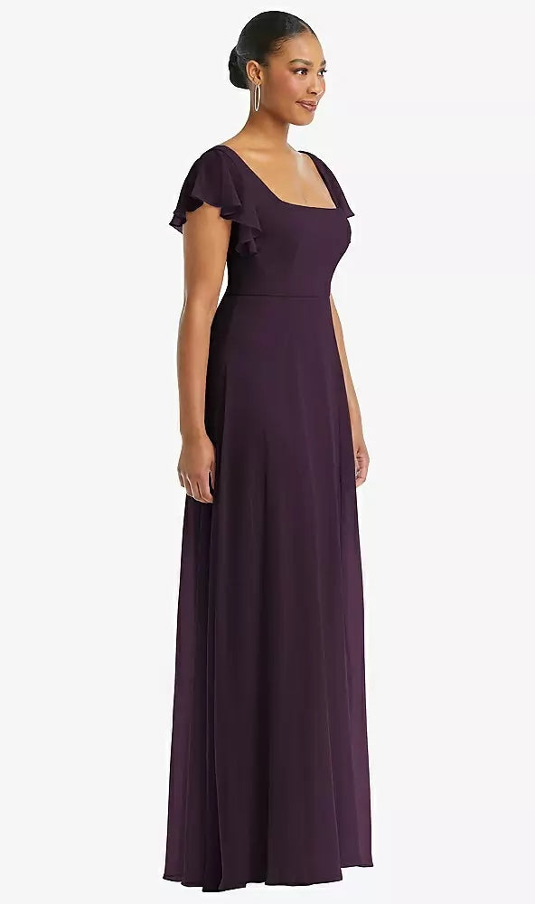 After Six 1568..Flutter Sleeve Scoop Open-Back Chiffon Dress.Aubergine..Size 16