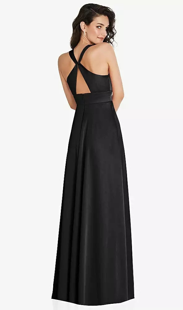 After Six 6863..Criss Cross Back Maxi Dress with Front Slit...Black..Size 8L