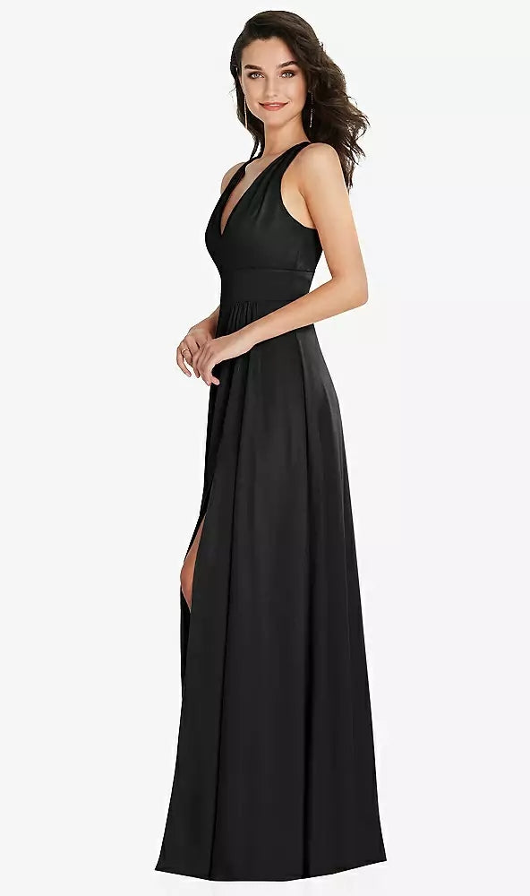 After Six 6863..Criss Cross Back Maxi Dress with Front Slit...Black..Size 8L