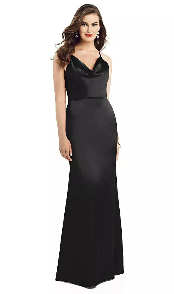 Dessy 3056...Cowl-Neck Criss Cross Back Slip Dress....Black....Size 10