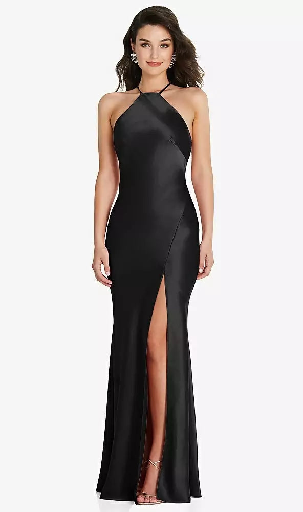 After Six 6853...Halter Convertible Strap Bias Slip Dress....Black....Size Small