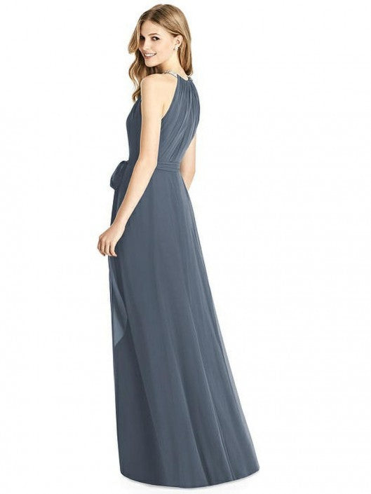 Jenny Packham..Full length lux chiffon Halter dress..JP1007..Silverstone.Size 0