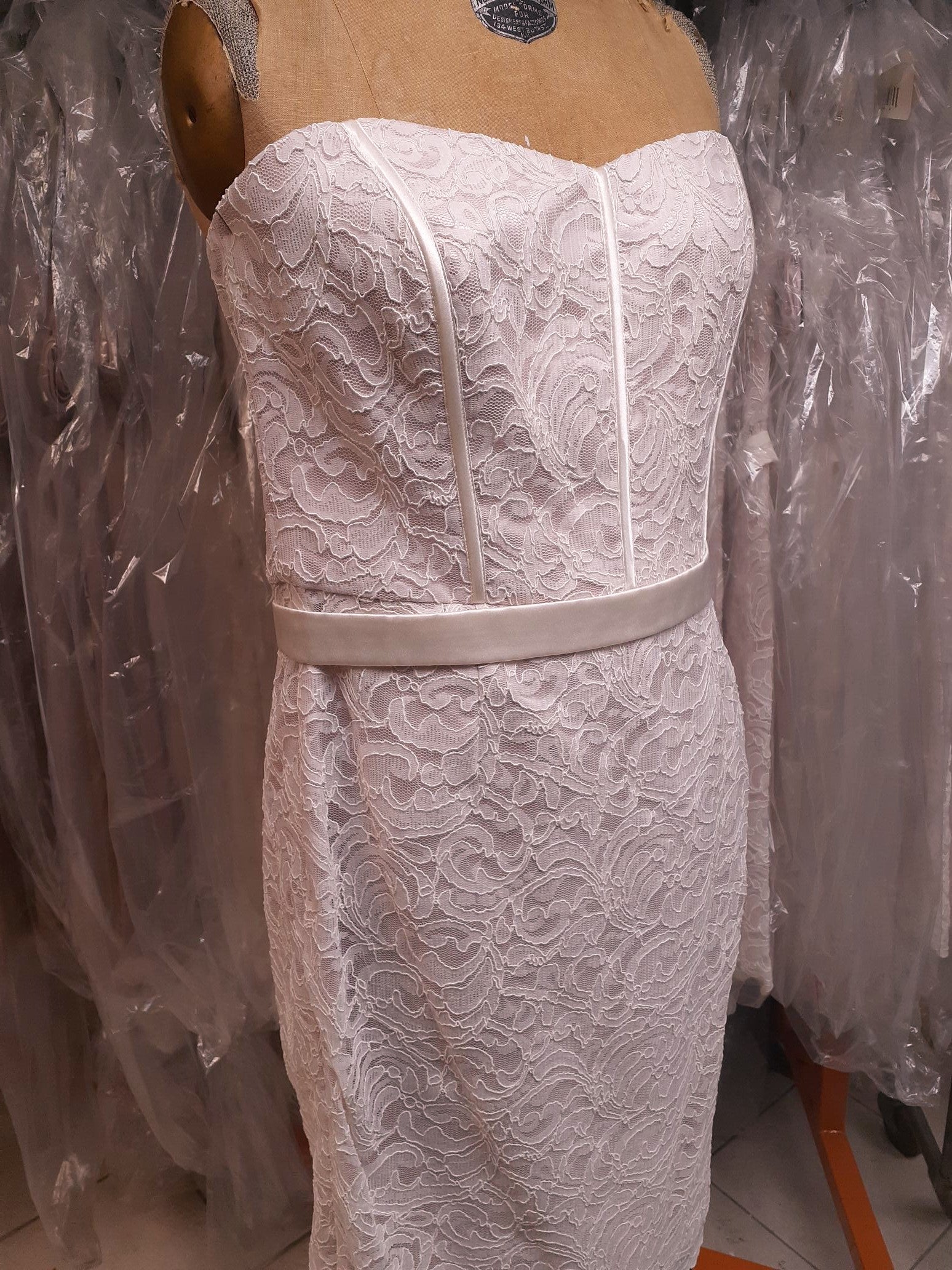 Dessy 2911....Cocktail Length, Strapless Dress...Blush / Ivory...Size 2
