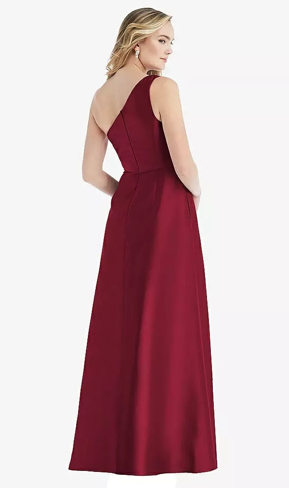Alfred Sung 821....One-Shoulder Satin Maxi Dress .....Burgundy....Size 2