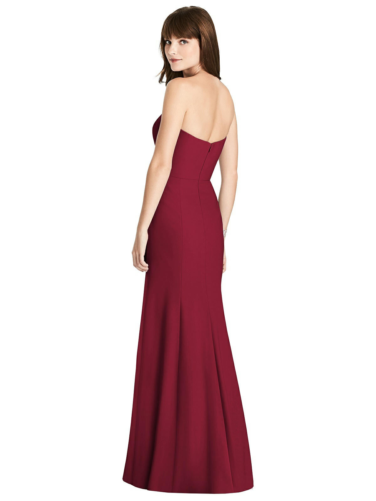 After Six 6775...Strapless Crepe Trumpet Gown with Front Slit..Burgundy...Sz 18