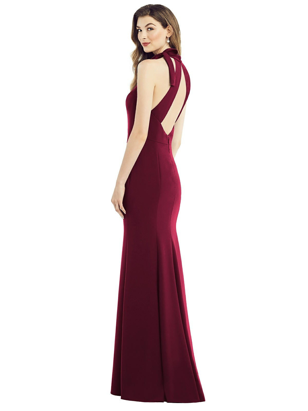 After Six 6827....Bow-Neck Open-Back Trumpet Gown....Cabernet...Size 10