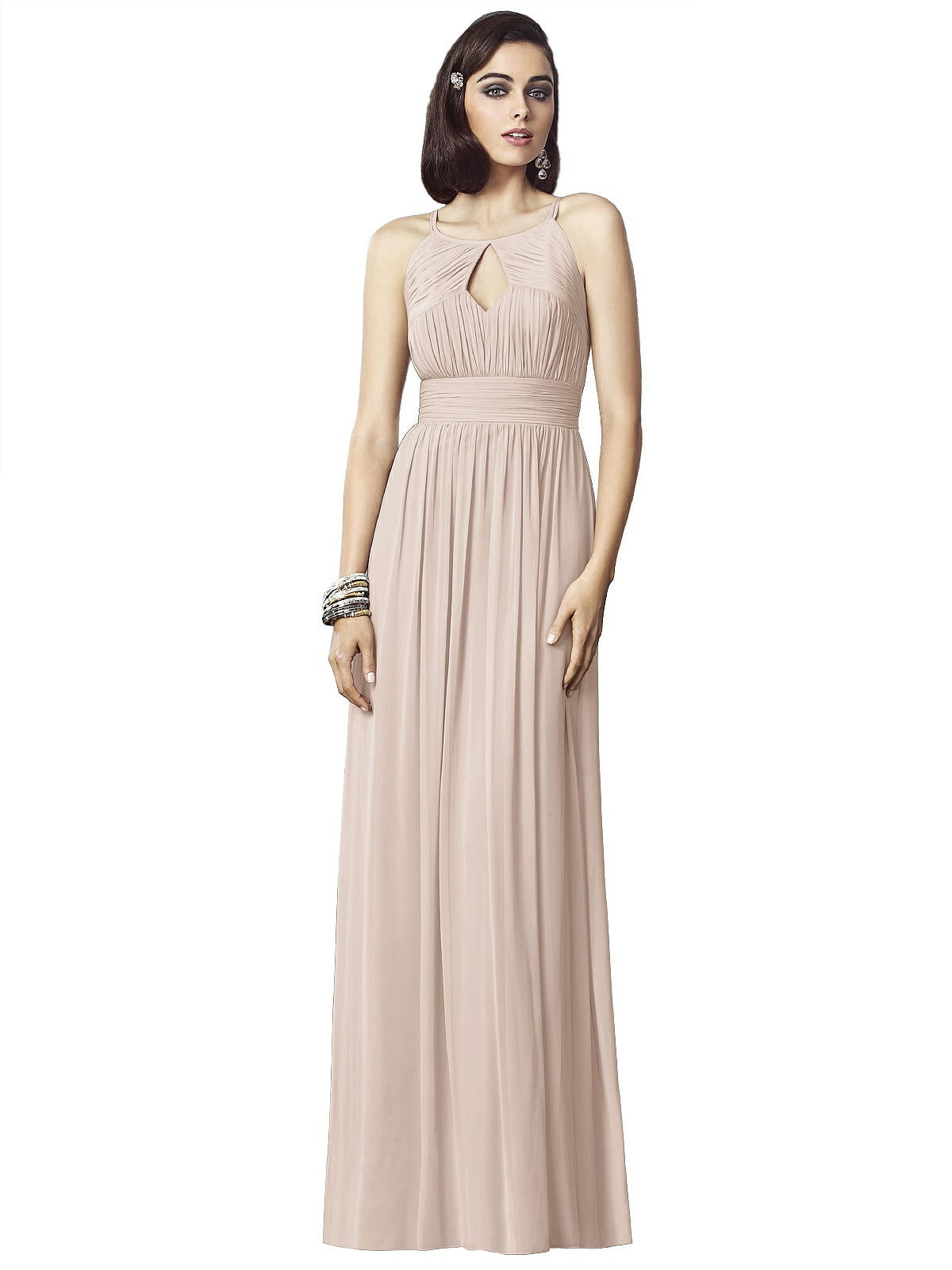 Dessy 2906......Full length, Chiffon, Halter Dress....Cameo....Size 0....NWT