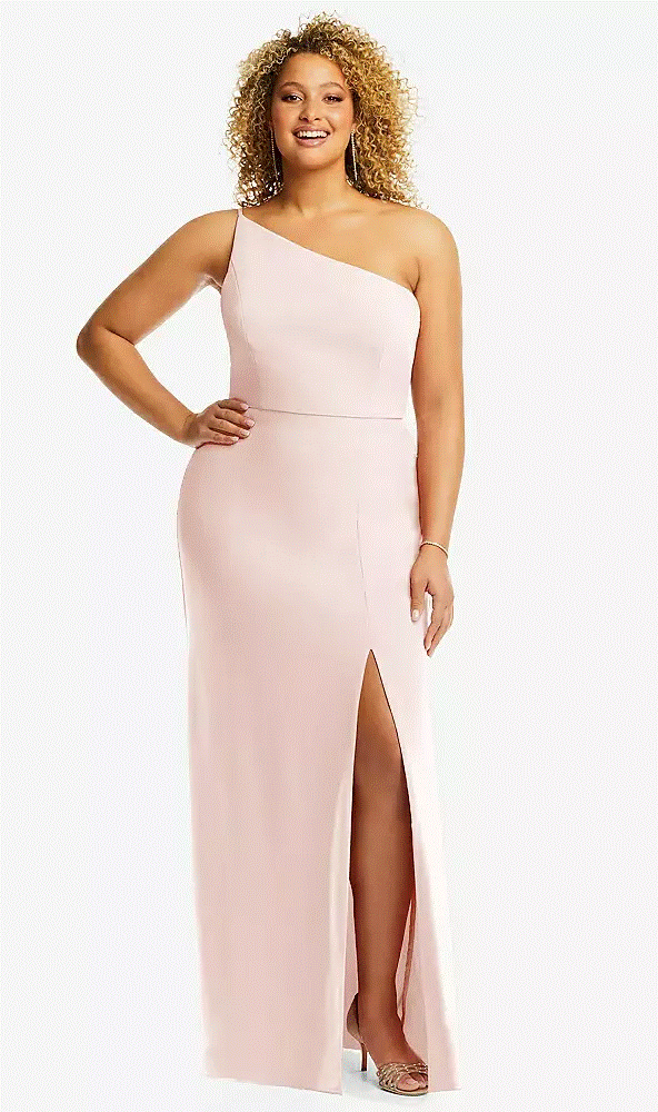 Skinny One-Shoulder Trumpet Gown with Front Slit...1544....Cameo..Assorted Sizes