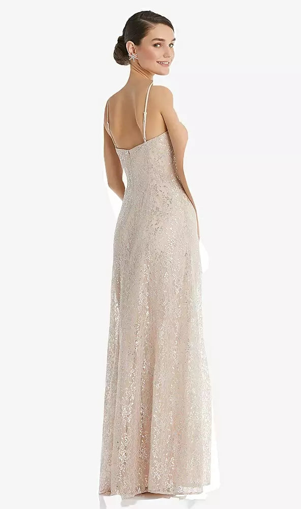 TH061 Metallic Lace Trumpet Dress with Adjustable Spaghetti Straps..Cameo..Sz 4