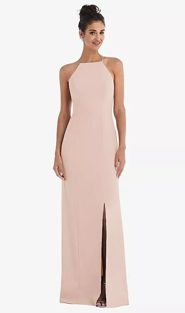 Open-Back High-Neck Halter Trumpet Gown...TH047....Cameo....Size 8