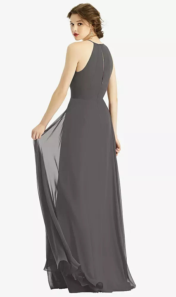 After Six 1502....Keyhole Halter Chiffon Maxi Dress...Midnight...Sz 2 Long