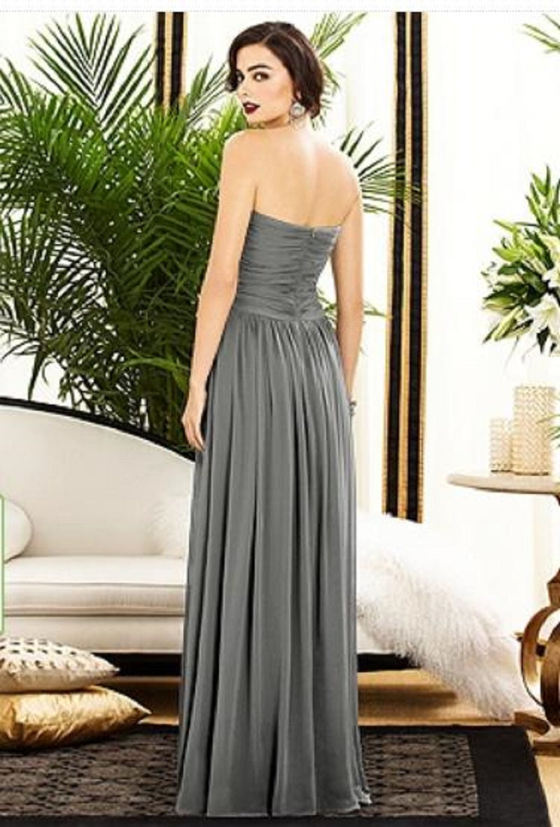 Dessy 2880...Special Occasion / Strapless Chiffon Dress....Gray...Size 0