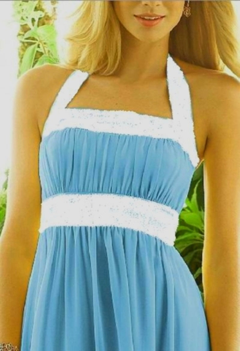 After Six 6566....Full length, Halter Dress......Turquoise...Size 8