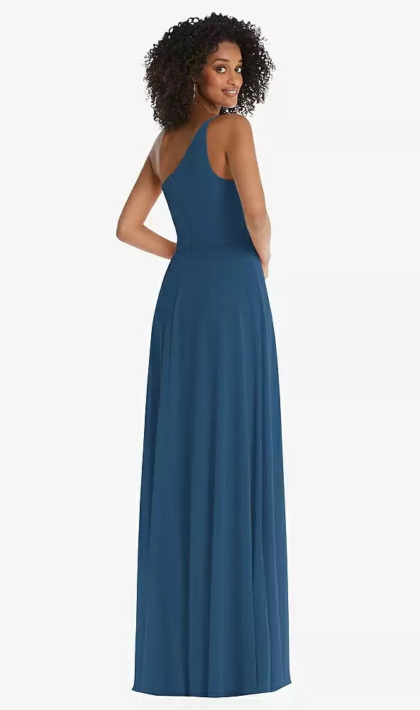 After Six 1555...One-Shoulder Chiffon Maxi Dress..Dusk Blue....Size 0