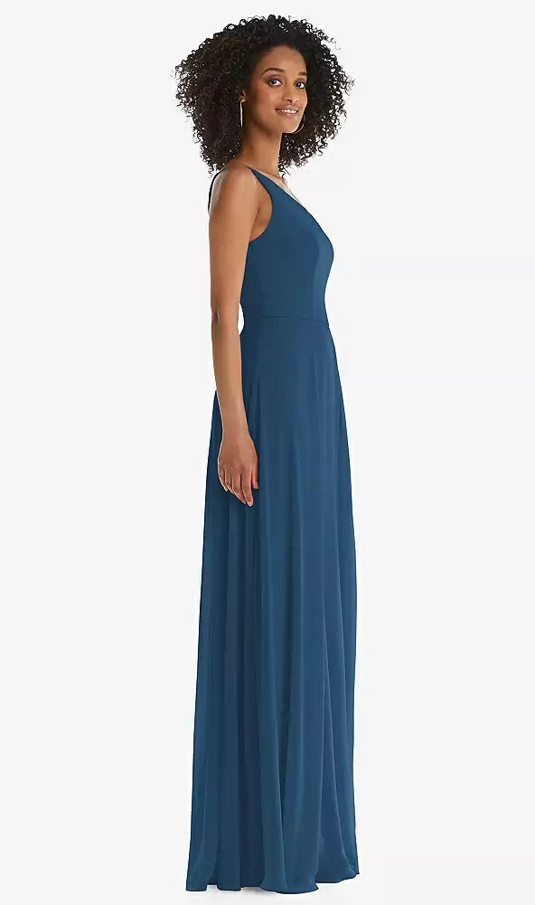 After Six 1555...One-Shoulder Chiffon Maxi Dress..Dusk Blue....Size 0