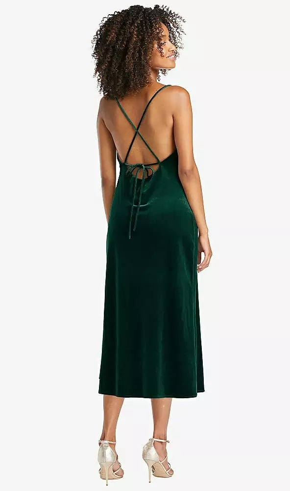 Dessy LB020..Cowl-Neck Convertible Velvet Midi Slip Dress...Evergreen..Size M