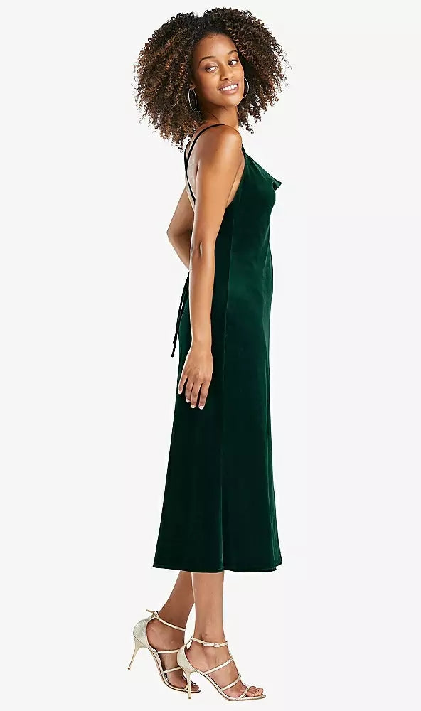 Dessy LB020..Cowl-Neck Convertible Velvet Midi Slip Dress...Evergreen..Size M