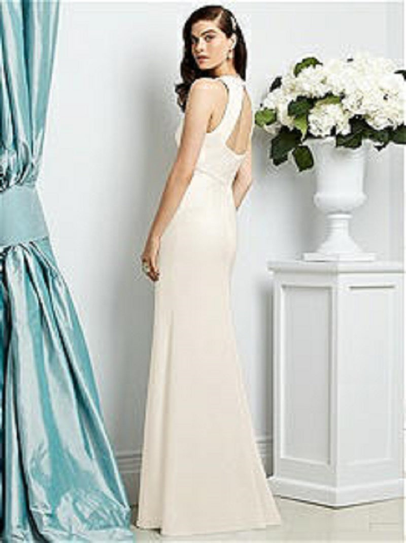 Dessy 2938....Full Length, V-Neck, Halter Formal Dress....Ivory.....Size 00..NWT