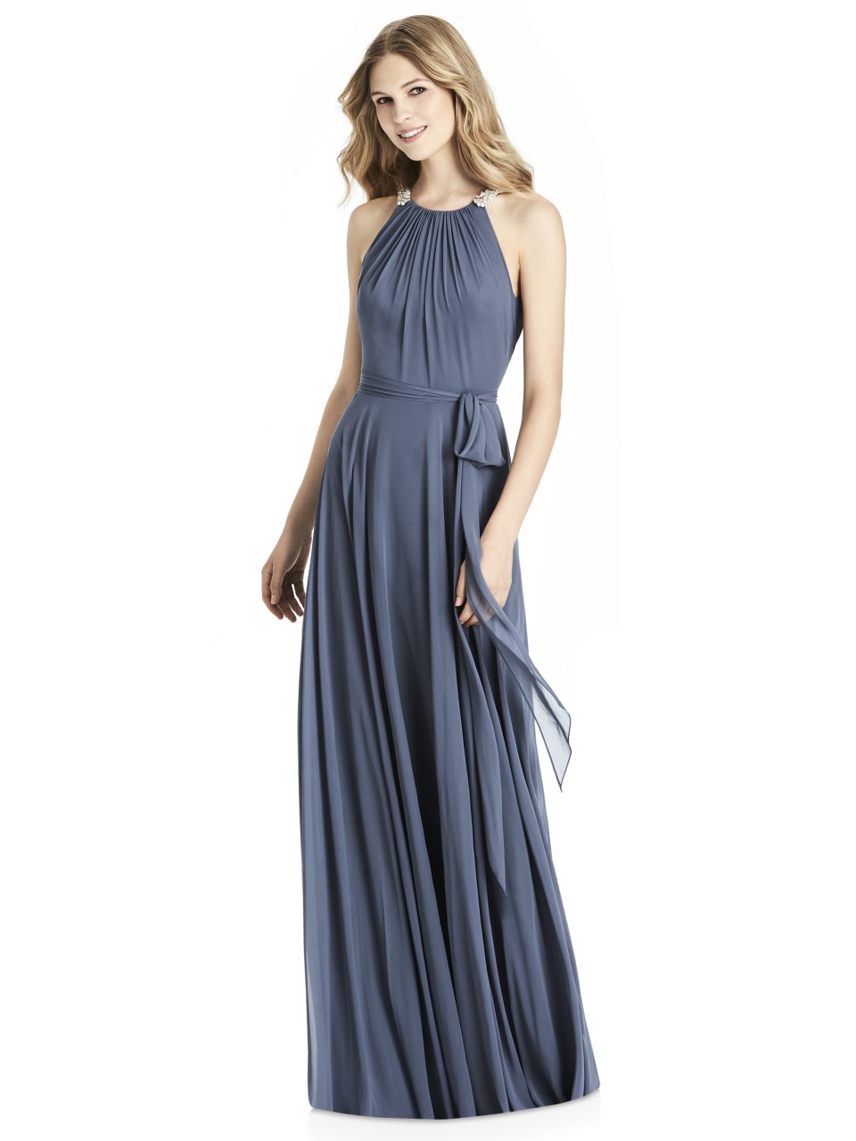 Jenny Packham..Full length lux chiffon Halter dress..JP1007..Silverstone.Size 0