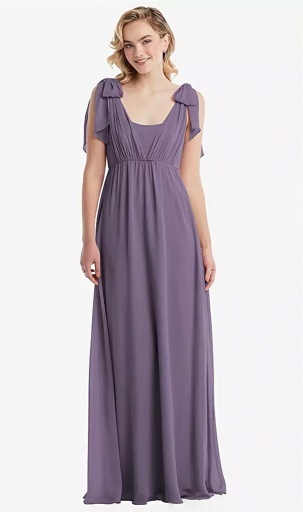 TH095..Empire Waist Shirred Skirt Convertible Sash Tie Maxi Dress..Lavender..XL