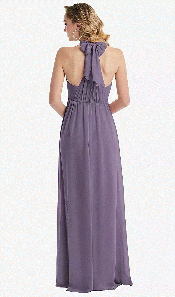 TH095..Empire Waist Shirred Skirt Convertible Sash Tie Maxi Dress..Lavender..XL