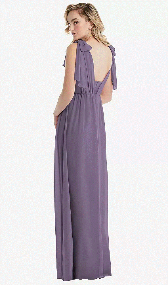 TH095..Empire Waist Shirred Skirt Convertible Sash Tie Maxi Dress..Lavender..XL
